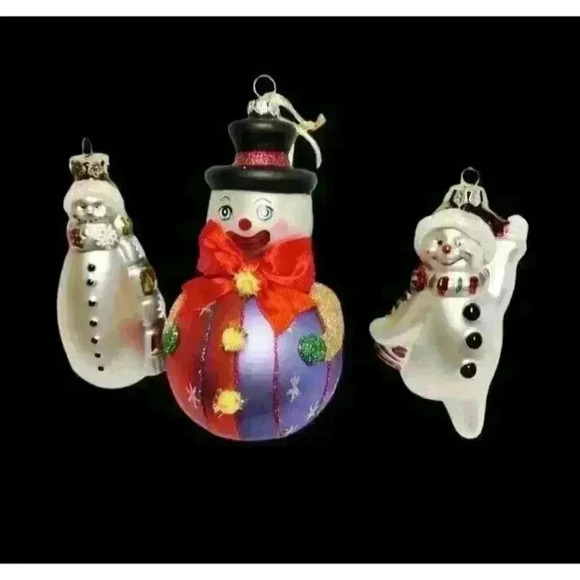 Lot of 3 Vintage BLOWN Mercury GLASS Christmas Ornaments - SNOWMAN set - Picture 2 of 6